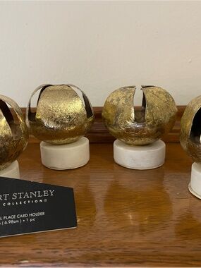 Gold Bell Place Card Holders on white  Bases by Robert Stanley